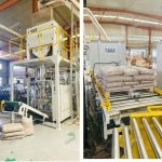 15KG Pelenni pren sy'n pwyso llenwi bagio Mae llinell palletizing yn barod i'w danfon